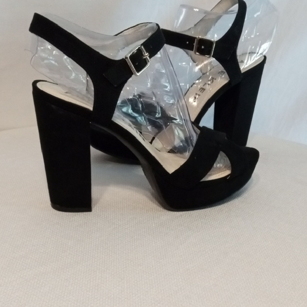 Anne Klein Lalima Black Suede Platform Block Heel Sandals 9M - Picture 7 of 16